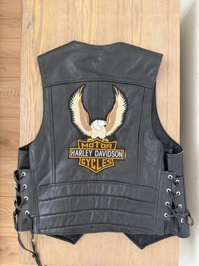 Harley-Davidson Black Leather Vest with Eagle Patch Vintage